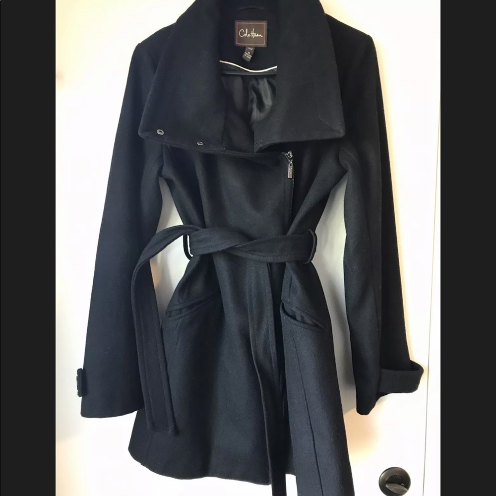 Cole Haan Belted Asymmetrical Wool Jacket Medium